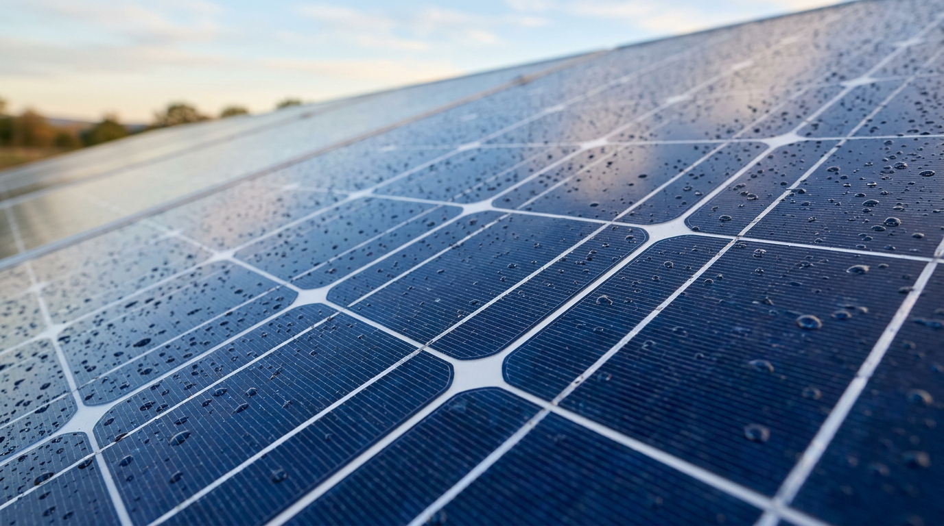 Makroaufnahme moderner monokristalliner Solarzellen